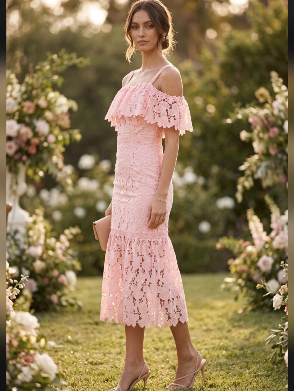 Petal & Pup Pink Beckett Lace Midi Dress Sz Med